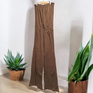 Forever Chocolate Brown Linen Tube Sleveless Casual Jumpsuit Size S